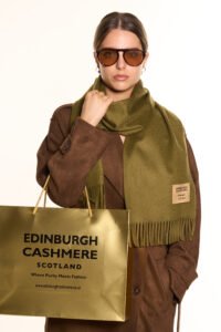 cashmere scarf displayed in an elegant handcrafted box.