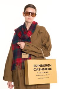 Local Edinburgh resident shopping at Edinburgh Cashmere outside the Fringe season
